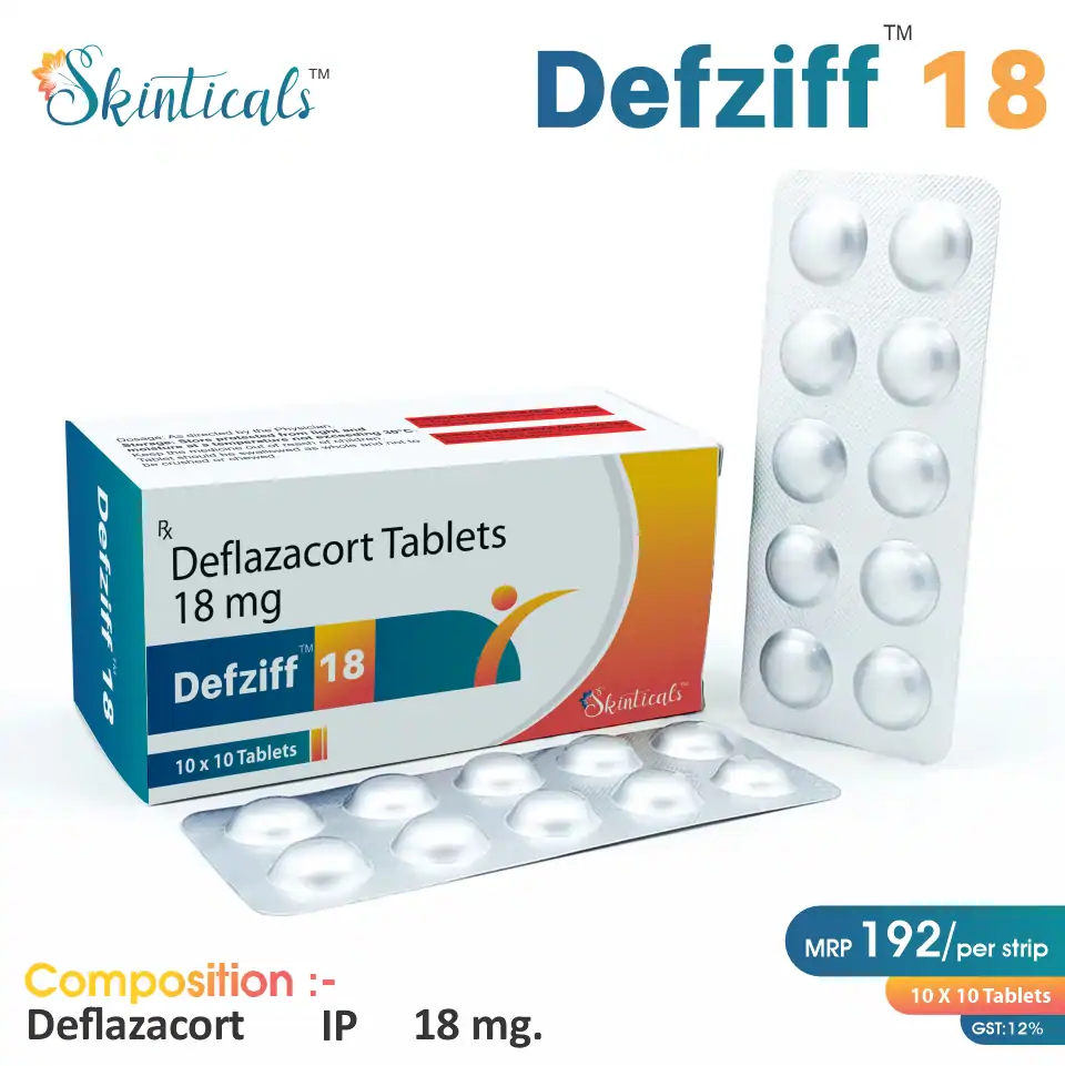 Deflazacort 18mg Tablet at Best Price in PCD Pharma Franchise for Corticosteroid and Anti-inflammatory Therapy.